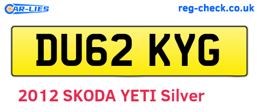 DU62KYG are the vehicle registration plates.