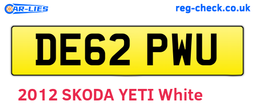 DE62PWU are the vehicle registration plates.