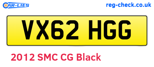 VX62HGG are the vehicle registration plates.