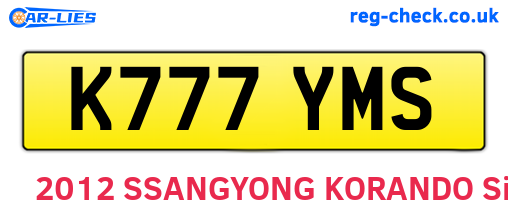 K777YMS are the vehicle registration plates.