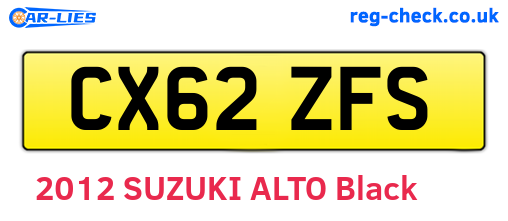 CX62ZFS are the vehicle registration plates.
