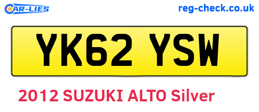YK62YSW are the vehicle registration plates.