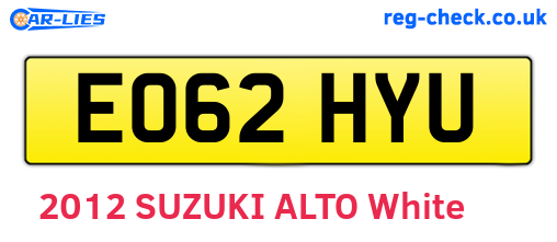 EO62HYU are the vehicle registration plates.