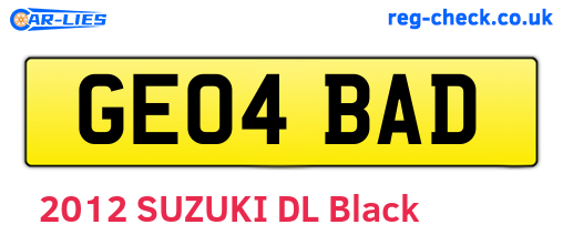 GE04BAD are the vehicle registration plates.