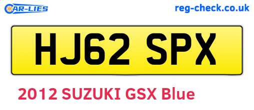 HJ62SPX are the vehicle registration plates.
