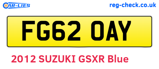 FG62OAY are the vehicle registration plates.