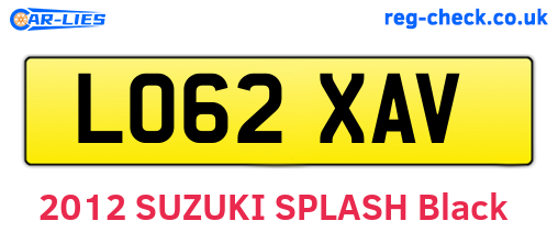 LO62XAV are the vehicle registration plates.