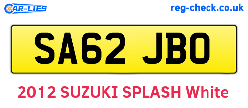SA62JBO are the vehicle registration plates.