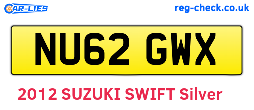 NU62GWX are the vehicle registration plates.