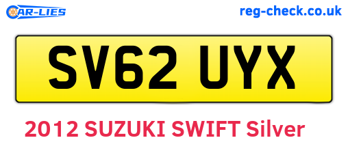 SV62UYX are the vehicle registration plates.