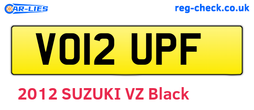 VO12UPF are the vehicle registration plates.