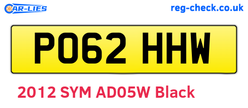 PO62HHW are the vehicle registration plates.