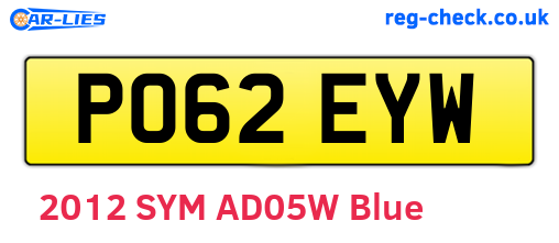 PO62EYW are the vehicle registration plates.