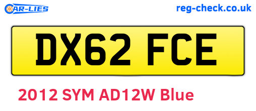 DX62FCE are the vehicle registration plates.