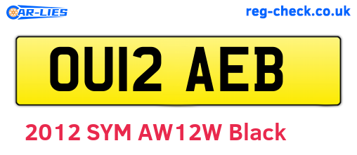OU12AEB are the vehicle registration plates.