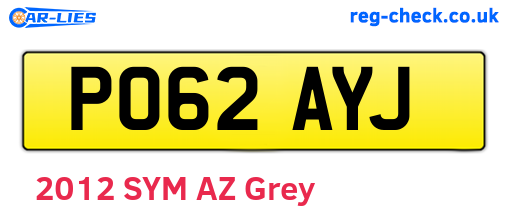 PO62AYJ are the vehicle registration plates.