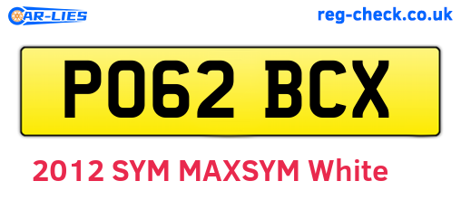 PO62BCX are the vehicle registration plates.