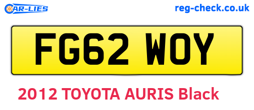 FG62WOY are the vehicle registration plates.