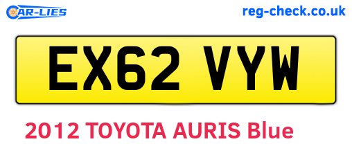 EX62VYW are the vehicle registration plates.