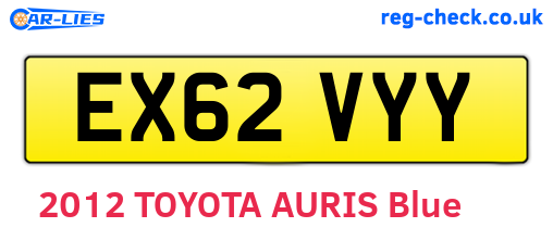 EX62VYY are the vehicle registration plates.