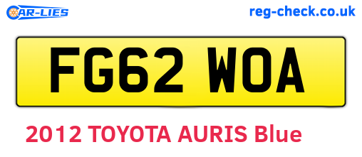 FG62WOA are the vehicle registration plates.