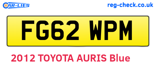 FG62WPM are the vehicle registration plates.