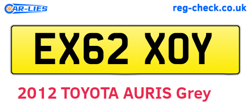 EX62XOY are the vehicle registration plates.
