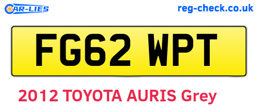 FG62WPT are the vehicle registration plates.