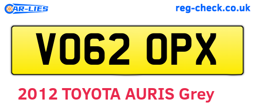 VO62OPX are the vehicle registration plates.