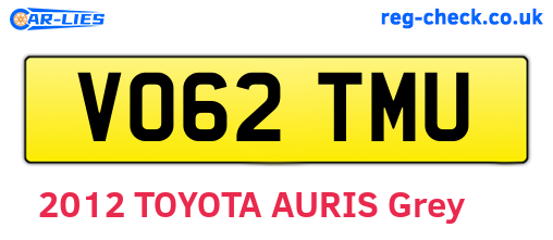 VO62TMU are the vehicle registration plates.