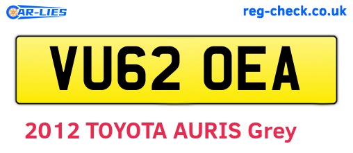 VU62OEA are the vehicle registration plates.