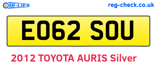 EO62SOU are the vehicle registration plates.