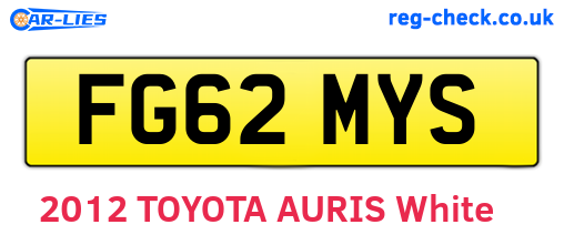 FG62MYS are the vehicle registration plates.