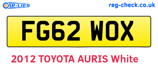 FG62WOX are the vehicle registration plates.