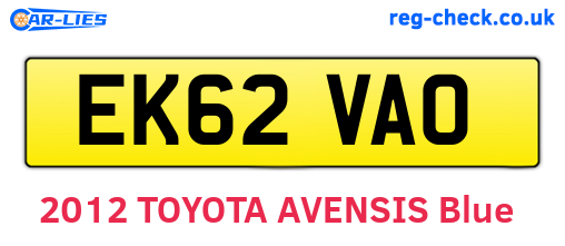 EK62VAO are the vehicle registration plates.