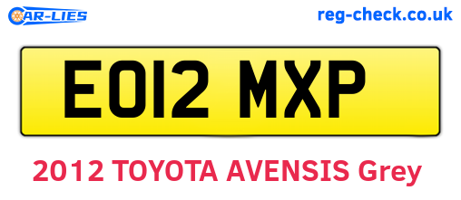 EO12MXP are the vehicle registration plates.