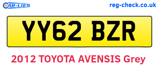 YY62BZR are the vehicle registration plates.