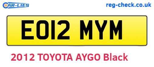 EO12MYM are the vehicle registration plates.