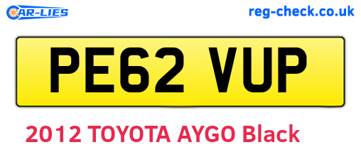 PE62VUP are the vehicle registration plates.