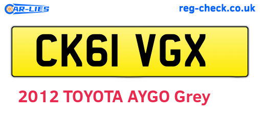 CK61VGX are the vehicle registration plates.