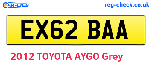 EX62BAA are the vehicle registration plates.