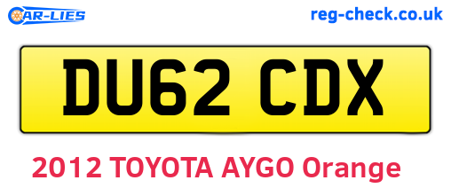 DU62CDX are the vehicle registration plates.