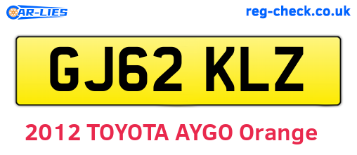 GJ62KLZ are the vehicle registration plates.