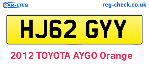 HJ62GYY are the vehicle registration plates.