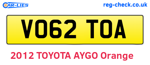 VO62TOA are the vehicle registration plates.
