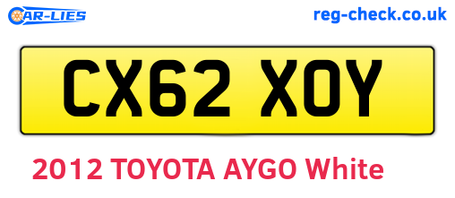 CX62XOY are the vehicle registration plates.