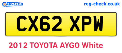 CX62XPW are the vehicle registration plates.