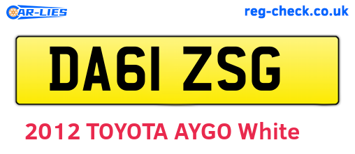 DA61ZSG are the vehicle registration plates.
