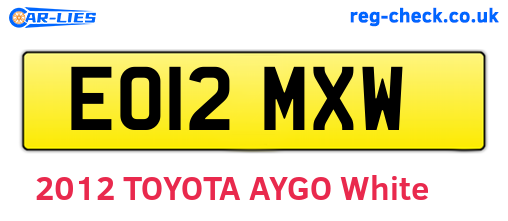 EO12MXW are the vehicle registration plates.