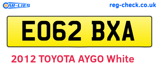 EO62BXA are the vehicle registration plates.